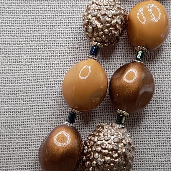Vintage Japan Taupe Art Bead Necklace, Two Strands, 1950s, 23 Inches - Picture 5 of 14